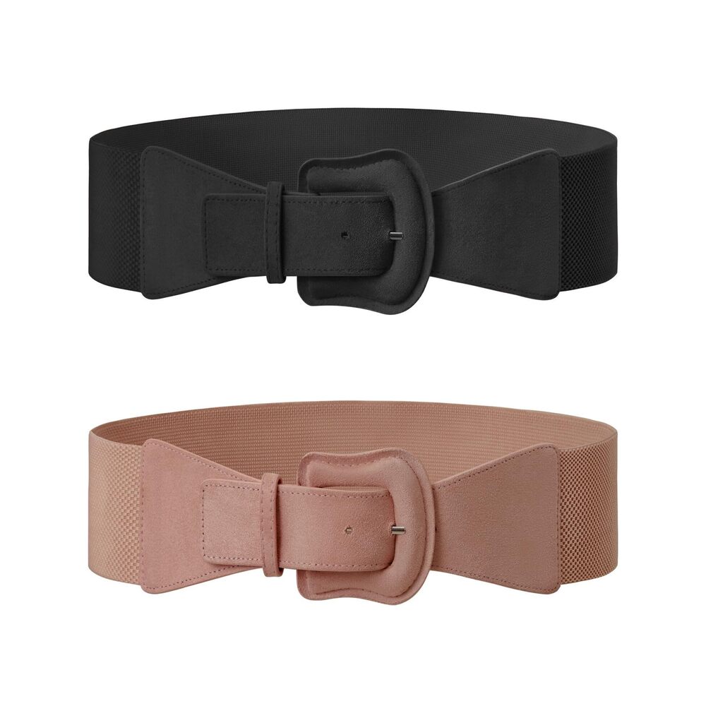 8581 2 Pack Suede Womens Elastic Wide Belts For Dresses Fashion